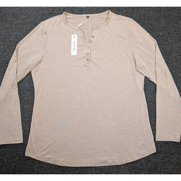 VOTEPRETTY Women's Size XXL Tan Long Sleeve V Neck Henley Tee NWT - Picture 2 of 7
